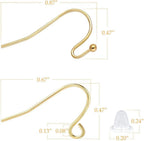 14K Gold Earring Hooks Real Hypoallergenic 100Pcs Ball Dot Ear Wires + Fish Hooks Jewelry Making Supplies Findings with 100Pcs Clear Rubber Earring Backs for DIY Jewely - color: 100pcs gold