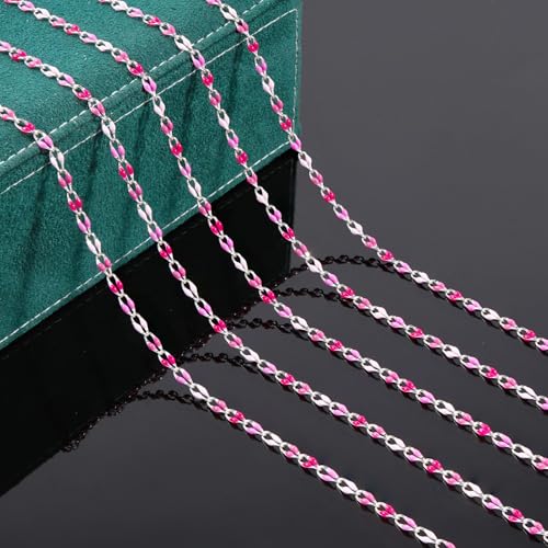 YOUBEIYEE 6.5 Feet Colorful Rose Pink Enamel Chain for Jewelry Making Oil Drip Link Chains Silver Plated Jewelry Chain Roll with Jewelry Findings - color: Rose Pink Silver