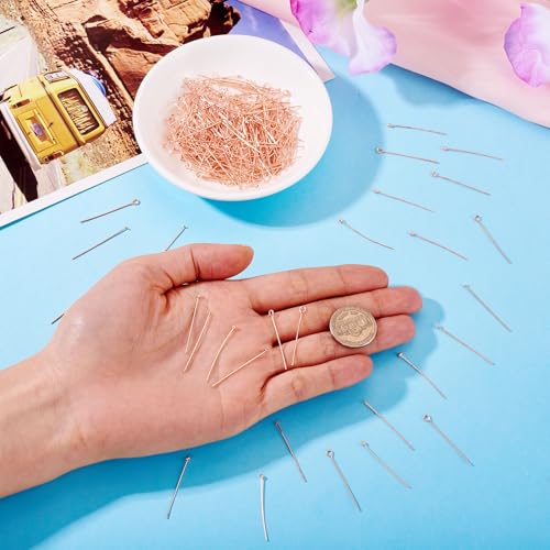 Craftdady 300pcs Rose Gold Flat Head Pins Ball Head Pins Open Eye Pins Metal Wire Headpins Set for Craft Jewelry Making (29.5-30mm) - color: Rose Gold, Eye Pins Kit