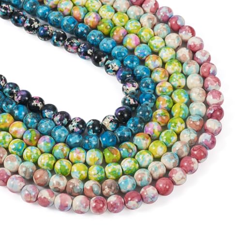 8mm Turquoise Beads Strands Dyed Gemstone Round Loose Spacer Beads 6 Colors for DIY Bracelet Earring Necklace Jewelry Making (6 Strands) - color: Mixed Color-Round