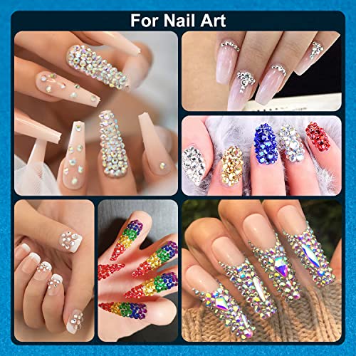BELLEBOOST Nail Art Rhinestone Glue Gel&2 Boxes Flatback Gems Kit, 1 Tube of 15ml Rhinestone Gel Glue(UV/LED Needed)+Crystal AB Gems+Flat-Back Round Glass Clear Gemstones with Pickup Tools - color: A04-AB+ Clear