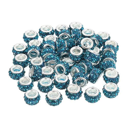uxcell 50Pcs European Large Hole Beads, Rhinestone Craft Bead Crystal Charm Spacer Beads for Pens Bracelet Making Necklace DIY Craft, Blue - color: Blue