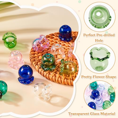 FASHEWELRY 12Pcs Glass Wind Bell Beads - 6 Colors Transparent Glass Fishing Jellyfish Trumpet Flower Beads Caps for Wind Chimes Craft Jewelry Making - color: 6 Colors Trumpet Wind Bell Beads