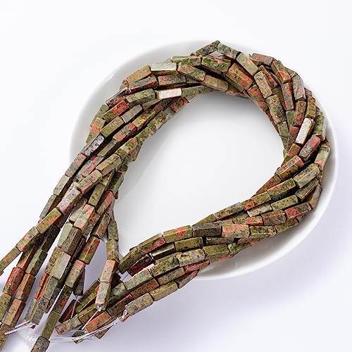Natural Unakite Rectangle Tube Beads 4x13mm 38cm/str Loose Semi Gemstone Stone Beads for Making Bracelets Necklace Earrings - color: Unakite, size: 4x13mm Rectangle