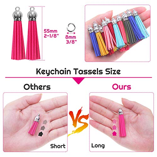 Paxcoo Tassels for Jewelry Making, 50pcs Leather Tassel Keychain Charms Bulk with 50pcs Jump Rings for Jewelry Making, Bracelets, Acrylic Key Chain Blanks and Craft Supplies - size: 55 mm