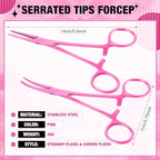 BBTO Hemostat Curved and Straight Hemostat Forceps Piercing Pliers Forceps, Stainless Steel Straight and Curved Pliers, Fishing Tweezer(Pink,2 Pcs) - color: Pink