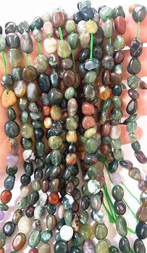 6-8mm Natural Indian Agate Nuggets Oval Free Tumbled Pebble Semi Precious Gemstone Loose Stone Beads Approx 15.5 inch for DIY Jewelry Making - color: Indian Agate