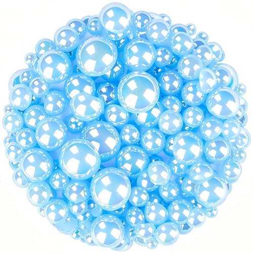 1500 Pcs AB Half Pearls for Crafting, Mixed Sizes 3/4/5/6/8/10mm Flatback Pearl Beads for Crafts, Gems for Nail Art Making, Shoes Clothes Embellishments (A10 Light Blue AB) - color: A10 Light Blue AB