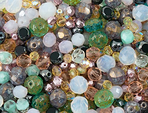1.8 oz (50g) Gentle Mix of Faceted Fire Polished Czech Glass Beads (Round, Rondelle etc) 4-10mm, Light Pink Teal Yellow Opal - color: Mix 06 Bright, size: 50 g