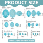 PH PandaHall 84pcs Synthetic Turquoise Stone Cabochons, 7 Sizes Flat Oval Cabochons Blue Texture Gemstone Tiles for Bracelet Necklace Earring Cameo Carfts Jewelry Making, 8/10/14/18/25/30/40mm - size: 8/10/14/18/25/30/40mm