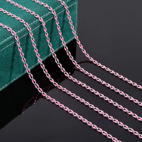 YOUBEIYEE 2 Meters Silver Plated Chain for Jewelry Making Pink Enamel Chain Roll Brass Chains Bulk with Jump Rings and Lobster Clasps - color: Pink Silver