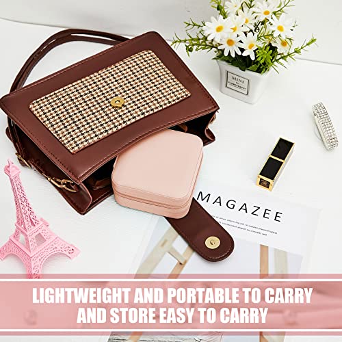 Taiyin Travel Jewelry Case, Bridesmaid Gifts Mini Jewelry Organizer, PU Leather Portable Earring Box for Women Girls - color: White, Pink