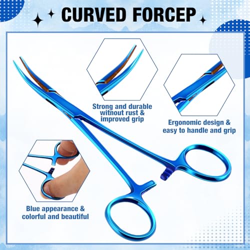 BBTO Hemostat Curved and Straight Hemostat Forceps Piercing Pliers Forceps, Stainless Steel Straight and Curved Pliers, Fishing Tweezer(Blue,2 Pcs) - color: Blue