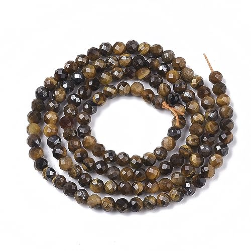 LiQunSweet 130 Pcs 3mm Natural Tiger Eye Beads Strands Faceted Round Small Loose Crystal Gemstone Bead Spacer for DIY Craft Project Supplies - color: Natural Tiger Eye Beads_3mm