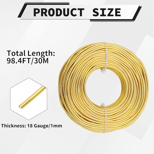 18 Gauge Aluminum Craft Wire, 100 Feet 1mm Bendable Metal Wire for Jewelry Making, Sculpting and Floral Design, Soft Armature Wire for DIY Crafts (Gold) - size: 18 Gauge(1mm), style: Gold
