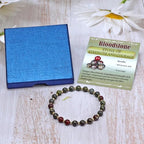 QOGIR 14k gold Handmade Healing Bracelet, Natural Gem Stone Crystal Elastic Gold Bracelet - color: Dragon Bloodstone - Strength and Courage, size: 6m