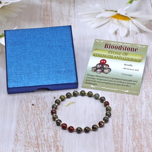 QOGIR 14k gold Handmade Healing Bracelet, Natural Gem Stone Crystal Elastic Gold Bracelet - color: Dragon Bloodstone - Strength and Courage, size: 6m