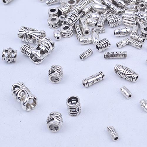 BronaGrand 100g (about 250-400pcs) Antique Silver Column Spacer Beads Bracelet Charms Necklace Pendants Jewelry Findings Accessories for Bracelet Necklace Jewelry Making - color: Antique Silver