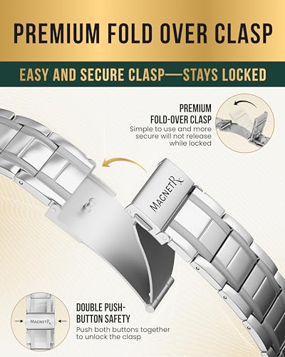 MagnetRX® 3X Strength Mens Magnetic Bracelet – Titanium Magnetic Bracelets for Men – Premium Fold–over Clasp & Adjustable Length with Sizing Tool & Gift Box (Silver) - color: Silver (3X Strength)