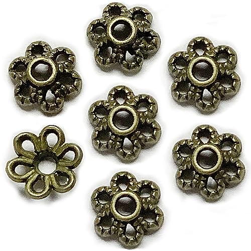 Heather's cf Flower Bead Caps Custom Fancy Charm Jewelry Making Spacer Kit Findings Bulk Vintage for Bracelets Earrings Necklaces Rings Beading Supplies Craft Non Tarnish DIY (Tiny Brass - 500 Pcs) - color: Tiny Brass - 500Pc