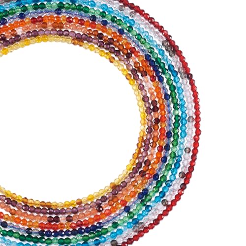 Cheriswelry 2mm Transparent Crystal Faceted Beads Colorful Round Glass Loose Spacer Beads 9 Colors for DIY Necklace Bracelet Earring Jewelry Making (9 Strands, About 1692Pcs) - color: 9 Color-Round, size: 2mm