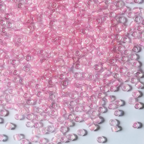 Bulk 4mm Pink Seed Beads for Jewelry Making 110 Grams About 1600pcs,6/0 Glass Craft Beads for Making Earrings, Bracelets, Pendants, Waist Jewelry, DIY Handmade Seed Beads (Pink-AB, 4mm) - color: Pink, size: 4mm