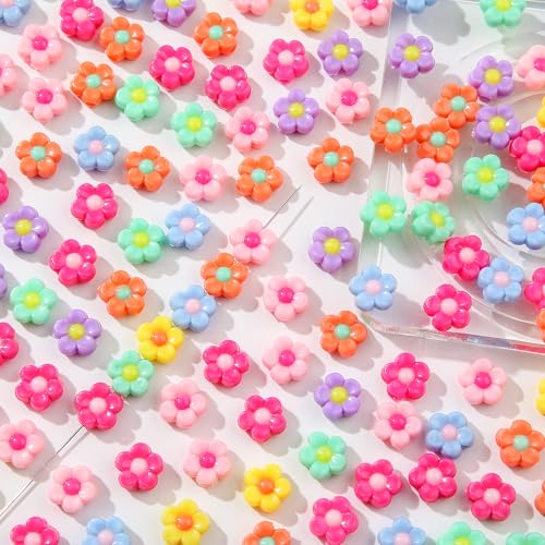 200pcs Colorful Flower Beads Rainbow Daisy Flower Beads Acrylic Beads for Jewelry Making Handmade DIY Bracelet, Charms Keychain Craft Supplies (Daisy) - color: rainbow flower