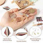 Beadthoven 88pcs Glittery Resin Wood Pendants Earrings Making Kit Gold Foil Wooden Earring Blanks Teardrop Rectangle Geometry Wood Earring Charms for Jewelry Making with Earring Hooks Jump Rings - color: 0Gold Silver Foil