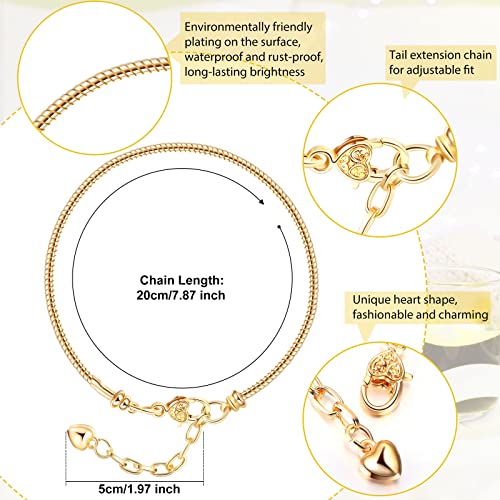 Junkin 12 Pcs Snake Chain Charm Bracelet with Heart Lobster Clasp Extender Adjustable Christmas DIY Metal Bracelet Chain for Women Jewelry Making Gifts Supplies 7.87 Inches - color: Gold