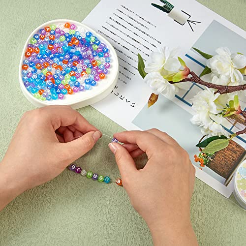 BEEFLYING 1480Pcs Transparent Acrylic Alphabet Beads Flat Round Disc Coin A-Z White Letter Beads Clear Spacer Beads Charms for DIY Friendship Bracelet Souvenir Jewelry Crafts Making(Lilac Color) - color: Lilac