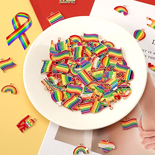 SANNIX 110Pcs Rainbow Charms Gold Enamel Charm Jewelry Making Charms Rainbow Pride Charms Bulk for Bracelet Necklace Earring Making - style: Rainbow
