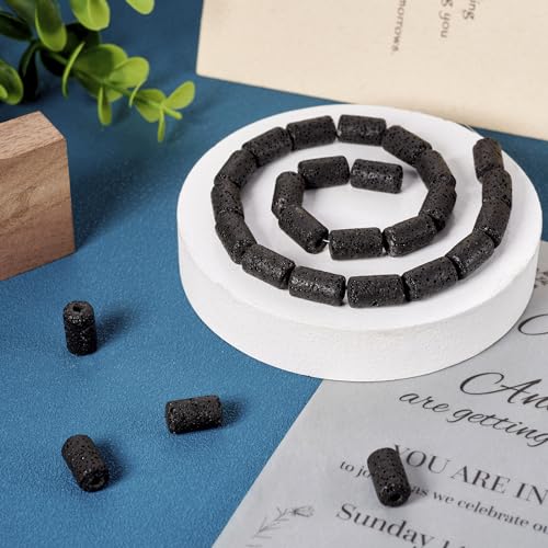Craftdady 25Pcs Natural Black Lava Stone Beads Column Tube Volcanic Rock Gemstone Loose Beads Energy Healing Chakra Beads for Jewelry Craft Essential Oil Bracelet Necklace - color: Black, 14-15mm