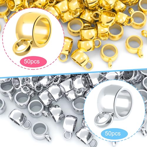 Joez Wonderful Links Bail Beads, Hypoallergenic Alloy Column Spacer Beads - color: 50 Gold, 50 Silver