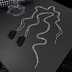 8 Pieces Long Rhinestone Hair Chains,Punk Tassel Hair Clips Bling Crystal Hair Extension 20 Inch Head Chain Silver Decorative Hair Clip Hairpin for Women and Girls Nightclub Party Daily Headwear