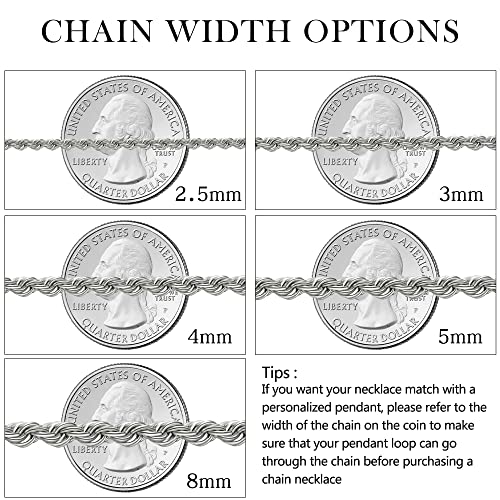 Twist Chain Necklace - Stainless Steel Rope Jewelry for Men & Women - size: 18 Inches, style: 2.5 mm Wide