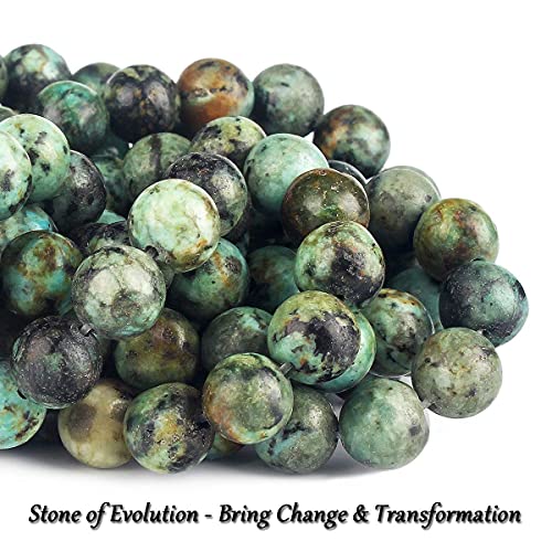 70PCS Natural 8MM Healing Gemstone, African Turquoise Energy Stone Round Loose Beads, Semi-Precious Crystal Beads with Free Elastic String for Jewelry Making DIY - color: African Turquoise, size: 8MM