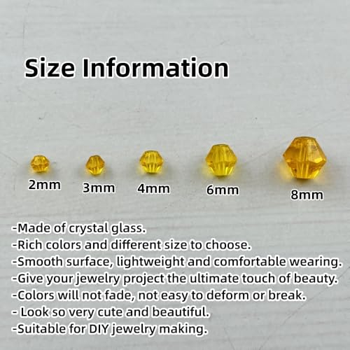 1310pcs Bicone Crystal Glass Beads 2mm 3mm 4mm 6mm 8mm Faceted Crystal Spacer Beads for Bracelets Necklace Pendants Earrings DIY Jewelry Craft Making(Gold Yellow) - color: Gold Yellow