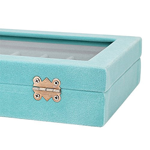 MeJell 24 Slot Velvet Glass Jewelry Box Organizer Rings Earrings Tray Display Storage Case