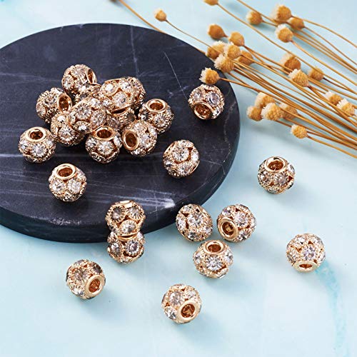 Craftdady 30Pcs 12mm Crystal Rhinestone Rondelle Spacer Beads Light Gold Disco Ball Loose Beads for Jewelry Making - color: Light Gold-12x10mm