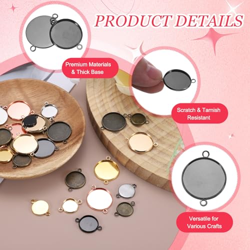 PATIKIL Pendant Trays for Jewelry Making, Blank Pendants Iron Double-hanging Bezel Settings Flat Base for Necklace Bracelet Charm - color: Grey Tone
