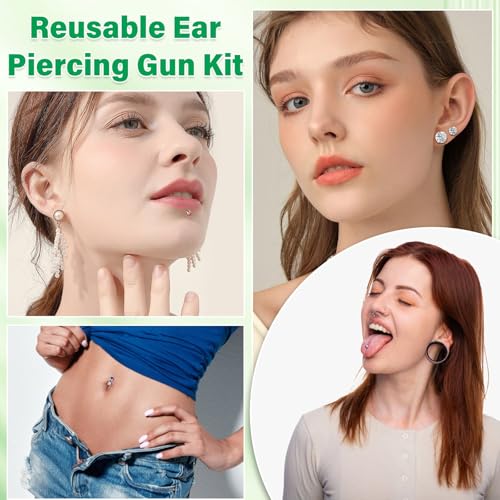 Reusable Ear Piercing Gun Kit, Professional Ear Piercing Machine with Stainless Steel Piercing Earrings Studs, Crystal Earrings for At Home Salon Earlobe Cartilage Helix Tragus Piercing Tool Set - color: Black