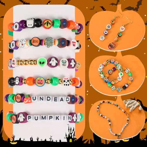 Halloween Polymer Clay Beads, SEPGLITTER 300pcs Pumpkin Ghost Spider Mixed Heishi Spacer Beads for Jewelry Making DIY Bracelet Necklace Accessories Craft Party Supplies - color: Black Purple