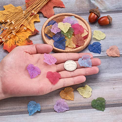 Crafans 50Pcs Frosted Acrylic Leaf Charms Spring Autumn Leaf Pendants Maple Leaves Beads Plant Petal Charms for Jewelry Making (Random Color) - color: Random Color
