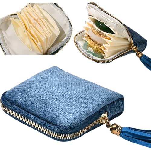 Small Travel Jewelry Organizer Bag Soft Lined Zipper Storage Bag with Tassel Portable Small Jewelry Travel Case for Rings Earrings Necklaces Bracelets, Anti-Scratch Jewelry Holder Pouch for Women Girl - color: Dusty Blue
