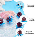 FASHEWELRY 5Pcs Handmade Ocean Octopus Lampwork Glass Pendants Deep Sky Blue Small Marine Life Loose Beads Charms for DIY Jewelry Making - color: Octopus-Deep Sky Blue