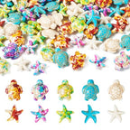 Boutigem 100Pcs Starfish Turtle Beads Turquoise Loose Spacer Beads Summer Ocean Loose Beads 10 Style 13.5-18mm for DIY Earring Bracelet Necklace Keychain Jewelry Making - color: Mixed Color