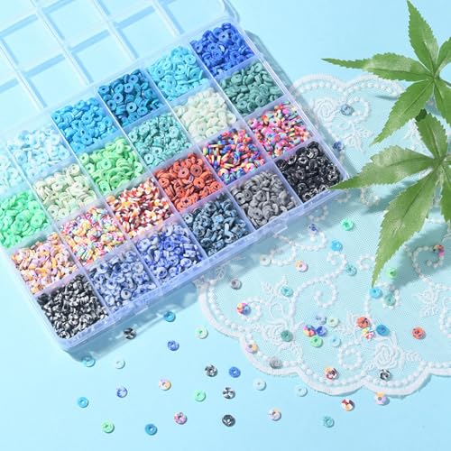24 Colors 3960 Pcs Polymer Clay Beads Kit for Bracelets Making, Flat Round Spacer Heishi Beads for Craft and Jewelry Making - color: Pure Clay Beads Set-about 3960pcs