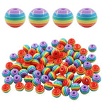 200pcs 8mm Resin Rainbow Beads, Plastic Stripe Multicolor Beads for Jewelry Making, DIY Bracelets, Earrings, Keychains & Craft Projects (Purple) - color: Purple