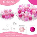 48 Pcs 20mm Beads for Pens Rhinestone Bubblegum Beads Mixed Crystal Acrylic Round Chunky Bead Sparkly Craft Large Balls Bead for Pen Beadable Keychain Bracelet Necklace DIY Jewelry Making Supplies - color: Pink series