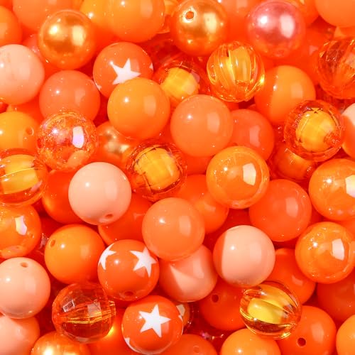 20mm Acrylic Beads 120pcs Orange Chunk Bubblegum Bead 20mm Multicolor Beadable Pen Ball Beads for Pen Bag Jewelry Making Necklace Bracelets (Orange) - color: orange